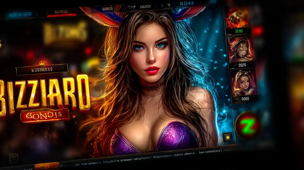 Blizzard casino game interface featuring beautiful woman with long flowing hair in purple dress with magical effects